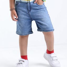Babyhug Denim Knee Length Shorts  With Stretch Solid Colour - Blue-image-70