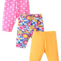 Babyhug Cotton  Lycra Three Fourth Leggings Floral & Polka Dots Print Pack of 3 - Multicolor-image-145