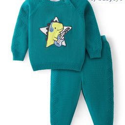 Babyoye 100% Cotton Full Sleeves Sweater Set With Dino Embroidery - Teal-image-92