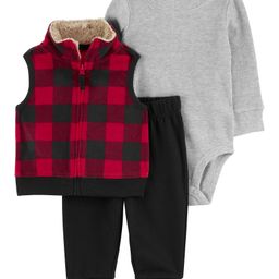 Carter's Full Sleeves Plaid Vest 3-Piece Set - Grey & Black-image-46