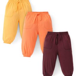 Doodle Poodle Single Jersey Knit Full Length Solid Colour Lounge Pant Pack of 3- Orange Yellow & Red-image-14