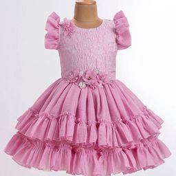 Enfance Half Sleeves Flower Applique Detailed Layered Dress - Onion Pink-image-31