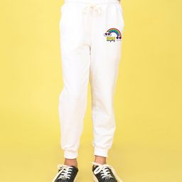 NUSYL Cotton Blend Full Length Smile Everyday Text Printed Joggers - White-image-68