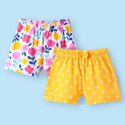 Babyhug Single Jersey Knit Mid Thigh Shorts with Polka Dot & Floral Print Pack of 2 - Yellow & White-image-43