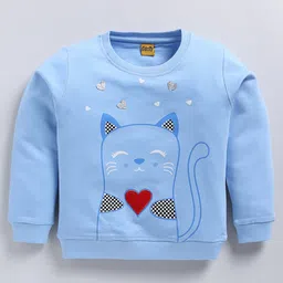 Kidcity Cotton Looper Full Sleeves Cat Printed Sweatshirt - Light Blue-picture-33