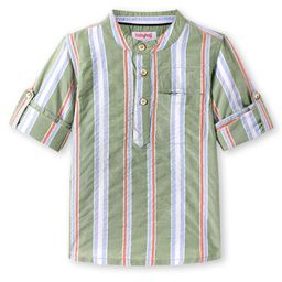 Babyhug Cotton Woven Full Sleeves Mandarin Collar Kurta Type Shirt with Stripes - Olive Green-image-45