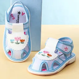 Cute Walk by Babyhug Sandals With Velcro Closure Floral Embroidery - Blue-picture-33