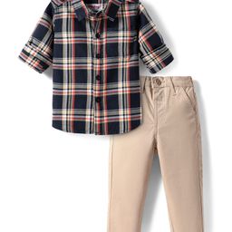 Babyhug Cotton Woven Full Sleeves Checkered Shirt & Trouser Set - Navy Blue & Beige-image-71