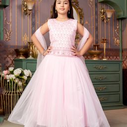 Aarika Net Sleeveless Mirror Work Embelished & Embroidered Lehenga Choli With Dupatta - Pink-50