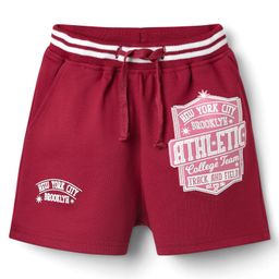Pine Kids Looper Knit Mid Thigh Shorts With New York Print - Maroon-image-98