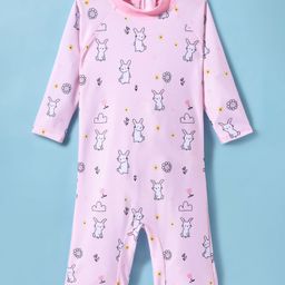 KIDLINGSS Full Raglan Sleeves Bunnies & Floral Printed Legged Swimsuit - Light Pink-image-77