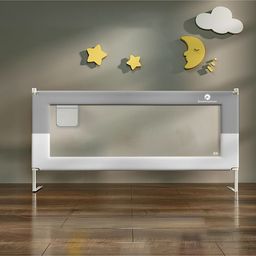 StarAndDaisy Baby Bed Guard Rail with T- Body Support Frame, Adjustable Height/Portable Single Side Bed Rail for Infant & Toddler's Safety (Grey & White-2M)-image-7