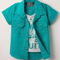 Dapper Dudes Half Sleeves Shirt With Text Printed Attached Tee - Sea Green-image-16