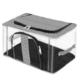 Storite Nylon 33 L PVC Transparent Moisture Proof Storage box for Clothes Closet Wardrobe Bag for Clothes Saree Bags with Carry Handle (Checks Design Black,44 x 31 x 24 cm)-picture-21