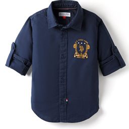 US Polo Assn Cotton Knit Full Sleeves Shirt With Logo Embroidery - Navy Blue-image-57