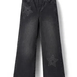 Pine Kids Denim Woven Full Length Washed Jeans With Star Detailing - Black-picture-37