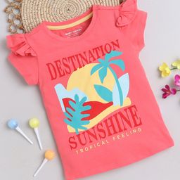 BABY NATION Cotton Half Sleeves Beach Theme Printed Top - Orange-image-70