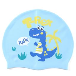 Swimming Cap with Dino Print Free Size - Light Blue-image-87