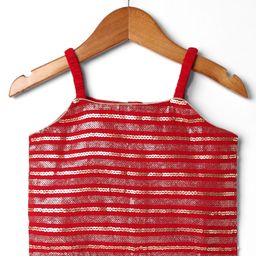 Babyhug Net Woven Sleeveless Lehenga Choli Set With Sequin Detailing & Dupatta - Red image 2