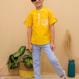 Superminis Boys Thread Work Mandarin Collar Short Kurta-20