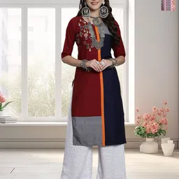 HERE&NOW Selection Of 2 Colourblocked Round Neck Straight Kurtas-1
