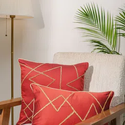 India Circus by Krsnaa Mehta Rust & Gold-Toned Cotton Silk Rectangle Cushion Covers-image-28