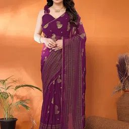 DIVASTRI Floral Poly Georgette Saree-image-70