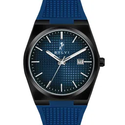 Sylvi Men Patterned Dial & Straps Analogue Multi Function Watch Pro-Blu-Black-Blu-PU image 2