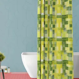 ArtzFolio Green & White Geometric Printed Waterproof Shower Curtain-8