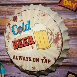 eazy wagon Beige & Yellow Printed Metal Bottle Caps Wall Hanging-image-87