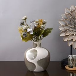 Myntra Elegant Homes Grey & White Abstract Printed Ceramic Vase-5