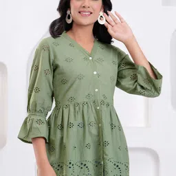 BAESD Embellished Print Puff Sleeve Cotton Schiffli Styled Back Top-image-31