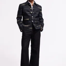 Balance by Rohit Bal Abstract Printed Spread Collar Linen Tailored Jacket-picture-11