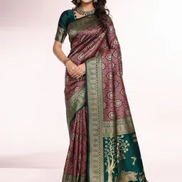 RICH & ROMAN Woven Design Zari Pure Silk Banarasi Saree-image-51