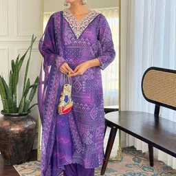 Brand Hill Women Printed Regular Thread Work Straight Kurta with Trousers & Dupatta-picture-19