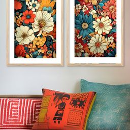 Kotart White & Blue 2 Pieces Floral Wooden Wall Arts-picture-20