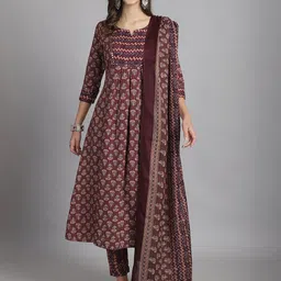KALINI Floral Printed Regular Sequinned A-Line Kurta with Trousers & Dupatta-9