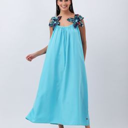 Qurvii Women Shoulder Straps Maxi Dress with Statement Flower Bow-8