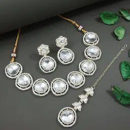 I Jewels Gold-Plated Artificial Stones Studded Necklace With Earrings And Maang Tikka-picture-13