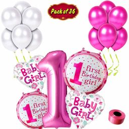 Shopperskart First Birthday Balloons Combo Kit Pink - Pack of 36-image-46