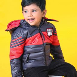 Babyhug Full Sleeves Hooded Padded Jacket - Red Navy-image-25
