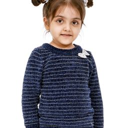 Babyoye Full Sleeves Light Winter Wear Sweater Bow Applique - Navy Blue-image-37
