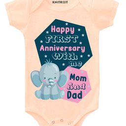 KNITROOT Short Sleeves First Anniversary Printed Onesie - Peach-picture-13