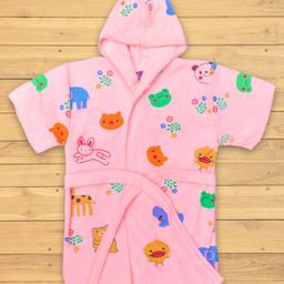 The Little Lookers Half Sleeves Hooded Bath Robe Animal Print - Pink-image-49