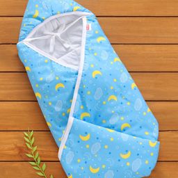 Babyhug 100% Cotton Hooded Quilted Wrapper Moon Print - Blue-image-95