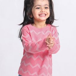Babyhug Full Sleeves 100% Organic Jacquard Sweater - Pink-picture-20