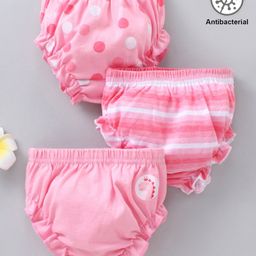 Babyhug 100% Cotton Antibacterial Bloomers Multi Print Pack Of 3 - Pink-image-32