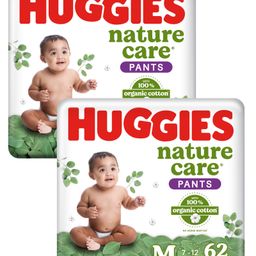 Huggies Nature Care 100% Organic Cotton Premium Baby Diaper Pants Size Medium - 62 Pieces - (Pack of 2)-19