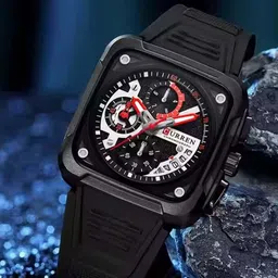 Curren Men Brass Embellished Dial & Textured Straps Analogue Watch CR-8461-Black-53