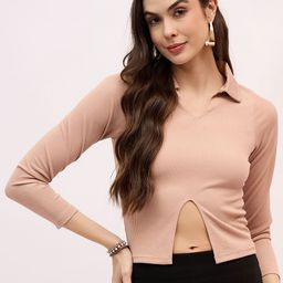 Mayra Women Shirt Collar Long Sleeves Crop Top-image-76